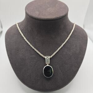 Sterling Silver 925 Pendant Necklace 21" 19.3g Black Stone
